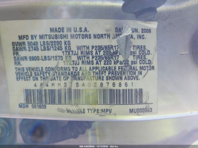 2006 MITSUBISHI ENDEAVOR 4A4MM21S46E076861 Photo 8