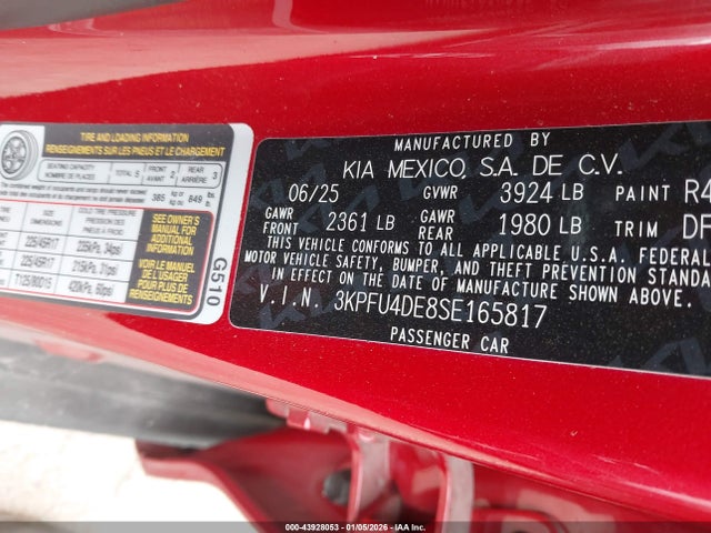 Продажа на аукционе авто 2025 Kia K4 Ex, vin: 3KPFU4DE8SE165817, номер лота: 43928053