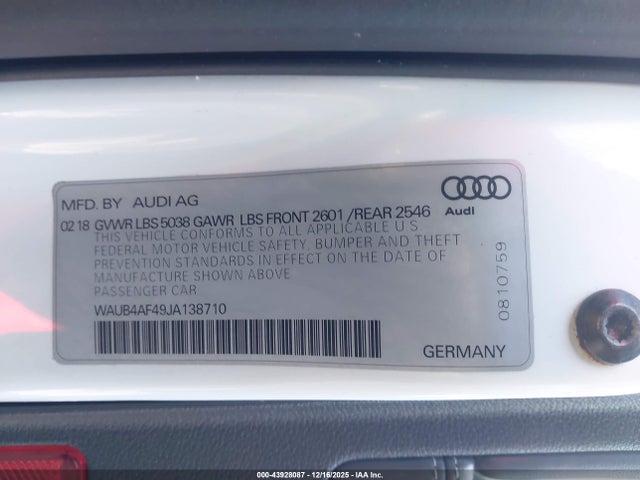 2018 AUDI S4 WAUB4AF49JA138710 Photo 8