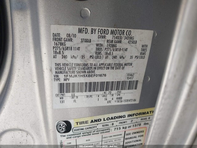 2011 FORD EXPEDITION EL 1FMJK1H5XBEF01676 Photo 8