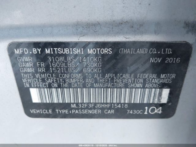 2017 MITSUBISHI MIRAGE G4 ML32F3FJ6HHF15418 Photo 8