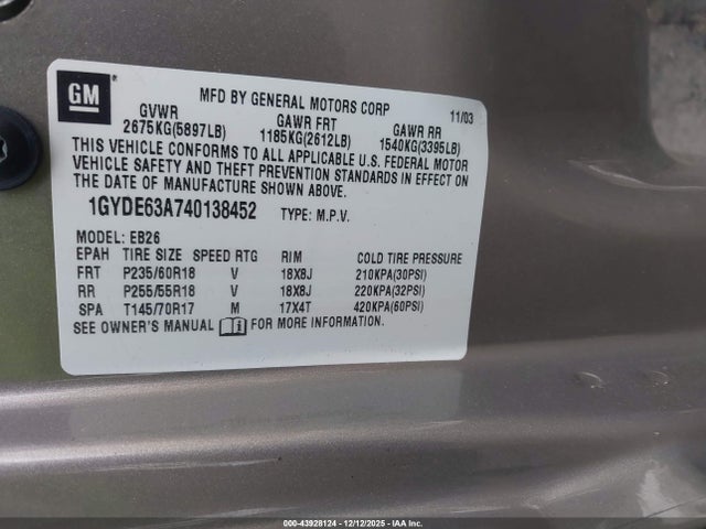 2004 CADILLAC SRX 1GYDE63A740138452 Photo 8