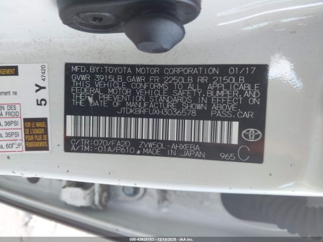 2017 TOYOTA PRIUS JTDKBRFUXH3036578 Photo 8