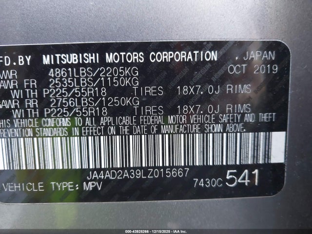 Продаж на аукціоні авто 2020 Mitsubishi Outlander Es 2.4, vin: JA4AD2A39LZ015667, номер лоту: 43928266