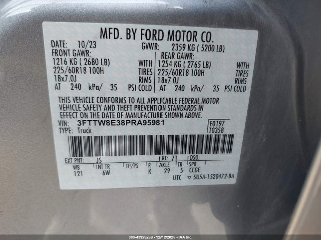 3FTTW8E38PRA95981 Ford Maverick Lariat