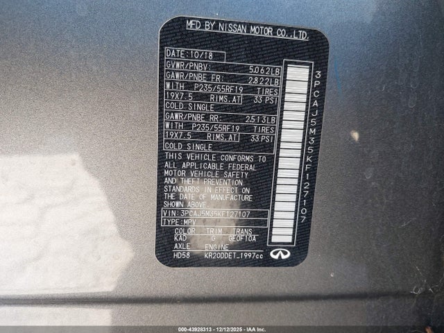 3PCAJ5M35KF127107 Infiniti Qx50 Essential