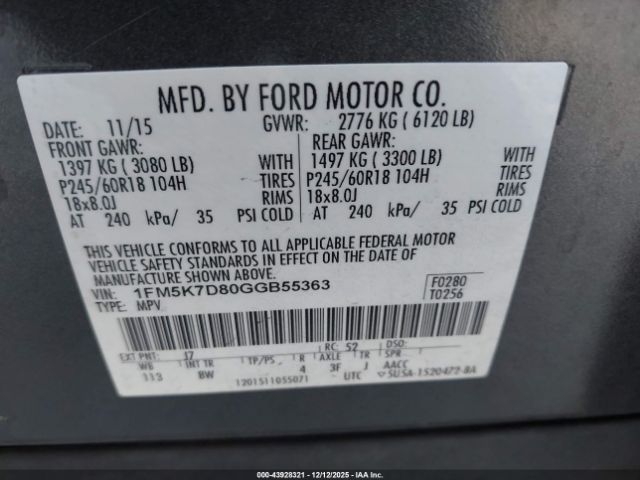2016 FORD EXPLORER 1FM5K7D80GGB55363 Photo 8