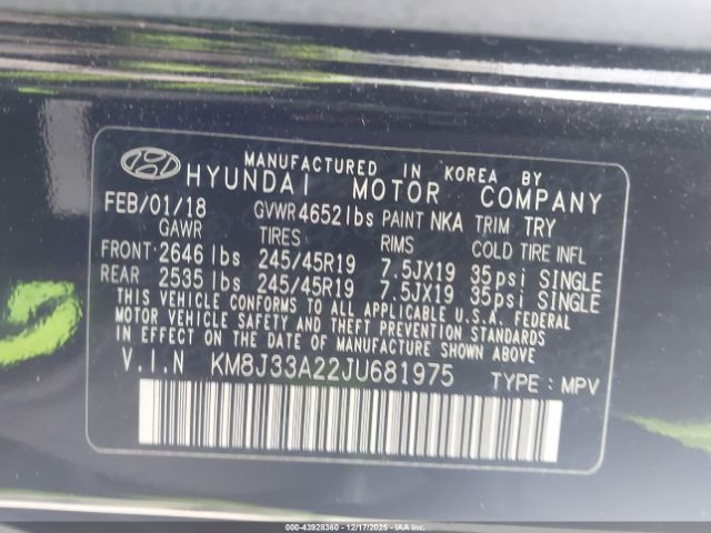 2018 HYUNDAI TUCSON KM8J33A22JU681975 Photo 8