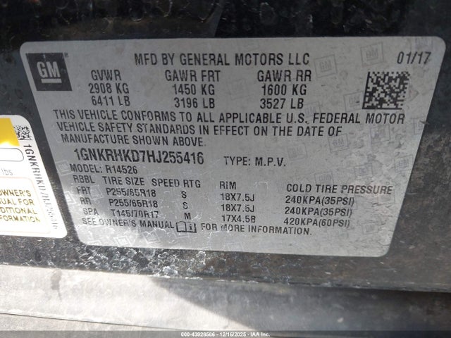 Chevrolet Traverse 2lt 2017 1GNKRHKD7HJ255416 Image 9