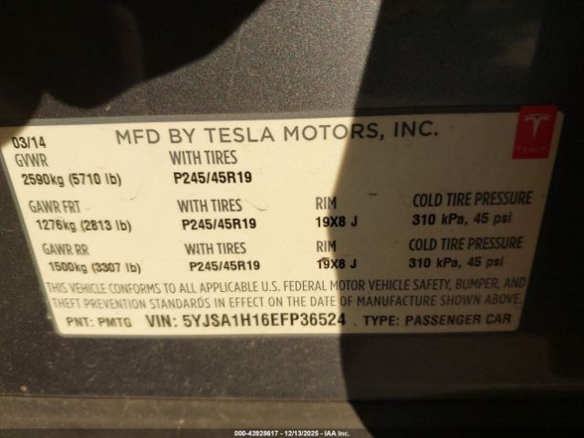 2014 TESLA MODEL S 5YJSA1H16EFP36524 Photo 8