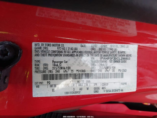 2012 FORD FOCUS 1FAHP3F20CL296803 Photo 8