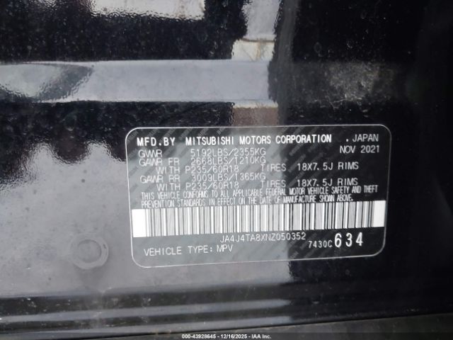 2022 MITSUBISHI OUTLANDER JA4J4TA8XNZ050352 Photo 8