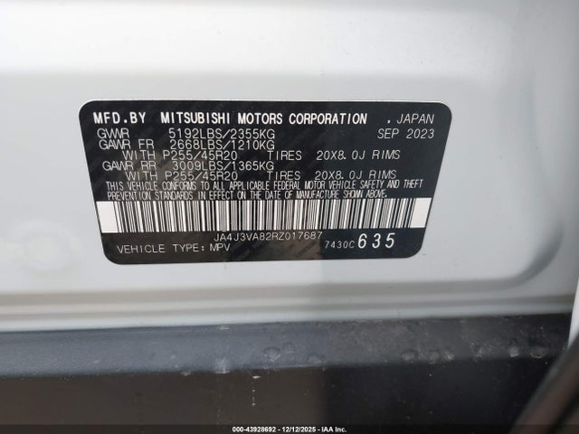 2024 MITSUBISHI OUTLANDER JA4J3VA82RZ017687 Photo 8