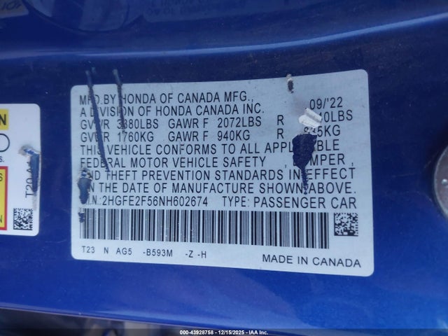 Honda Civic Sport 2022 2HGFE2F56NH602674 Image 9