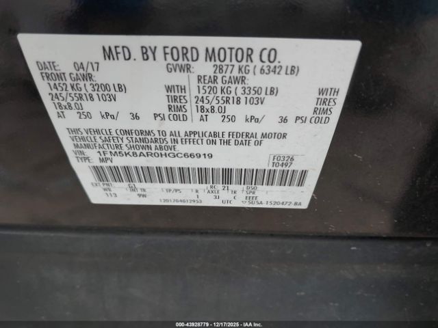 2017 FORD UTILITY POLICE INTERCEPTOR 1FM5K8AR0HGC66919 Photo 8