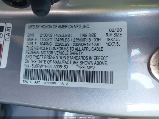 2020 HONDA CR-V 5J6RW1H52LA008153 Photo 8