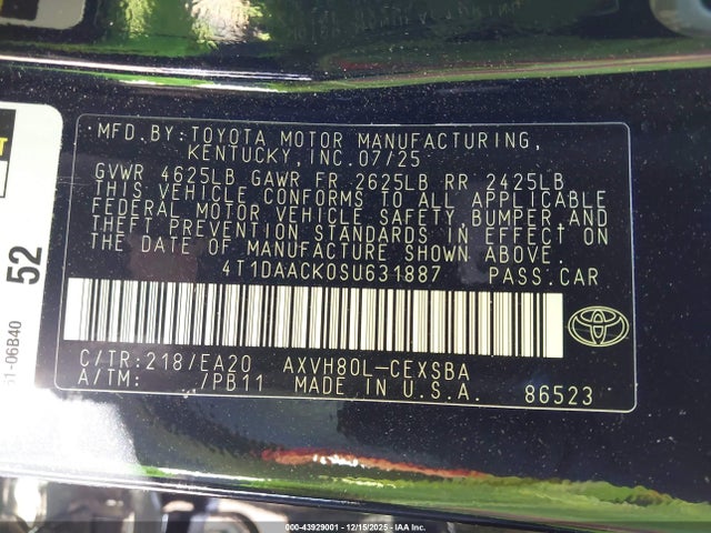 Toyota CAMRY SE 2025 4T1DAACK0SU631887 Image 9
