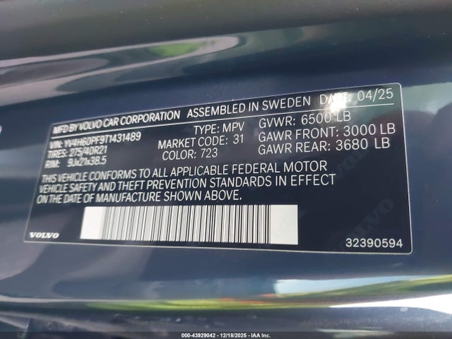 YV4H60PF9T1431489 Volvo Xc90 Plug-in Hybrid T8 Ultra 7-seater