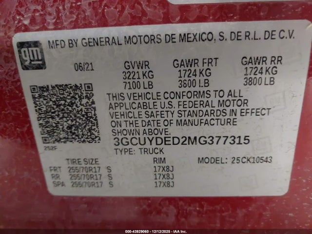 3GCUYDED2MG377315 Chevrolet Silverado 1500 4wd Short Bed Lt