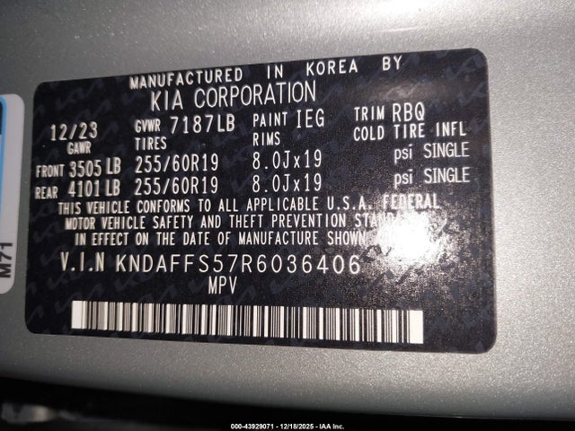 KNDAFFS57R6036406 KIA Ev9 Wind