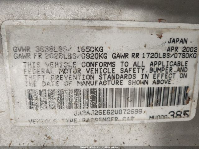 2002 MITSUBISHI LANCER JA3AJ26E62U072699 Photo 8