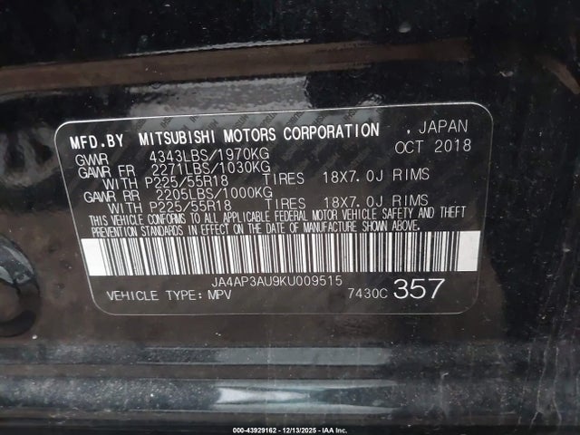 2019 MITSUBISHI OUTLANDER SPORT JA4AP3AU9KU009515 Photo 8