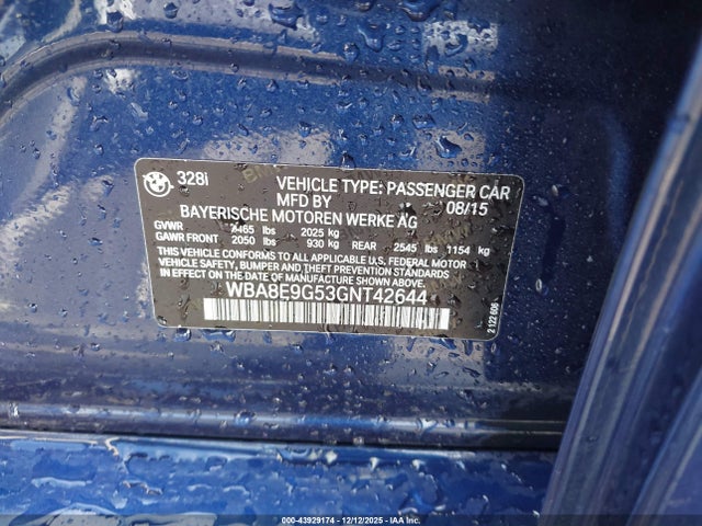 Aukcja sprzedaży 2016 Bmw 328i, vin: WBA8E9G53GNT42644, numer aukcji: 43929174