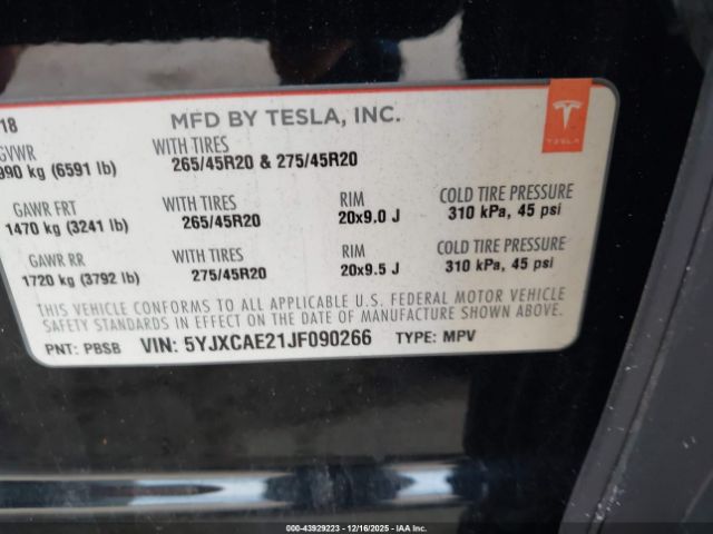 2018 TESLA MODEL X 5YJXCAE21JF090266 Photo 8