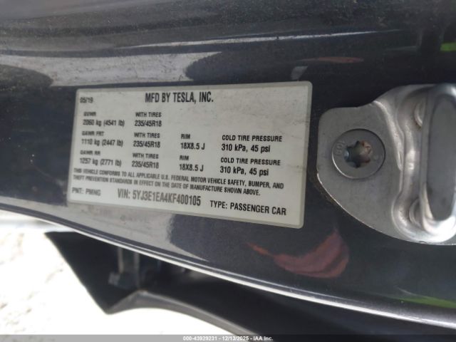 2019 TESLA MODEL 3 5YJ3E1EA4KF400105 Photo 8