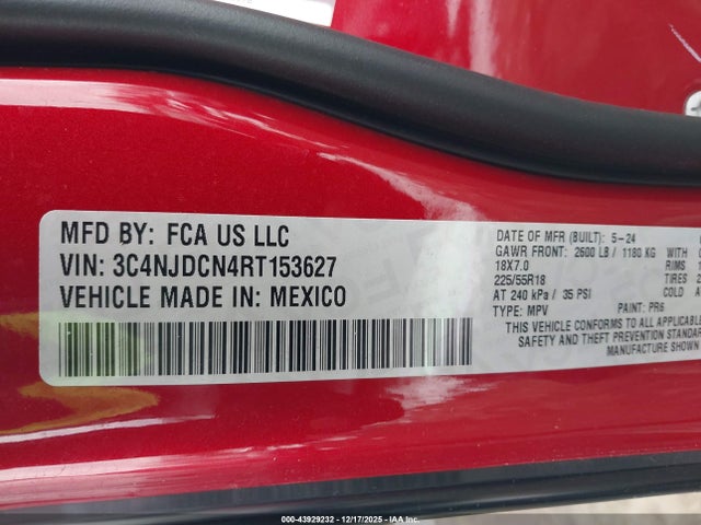 Продажа на аукционе авто 2024 Jeep Compass Limited 4x4, vin: 3C4NJDCN4RT153627, номер лота: 43929232