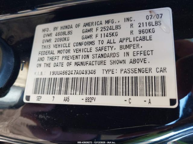 2007 ACURA TL 19UUA66247A049346 Photo 8