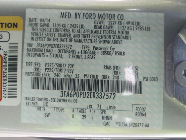 2014 FORD FUSION ENERGI 3FA6P0PU2ER337572 Photo 8