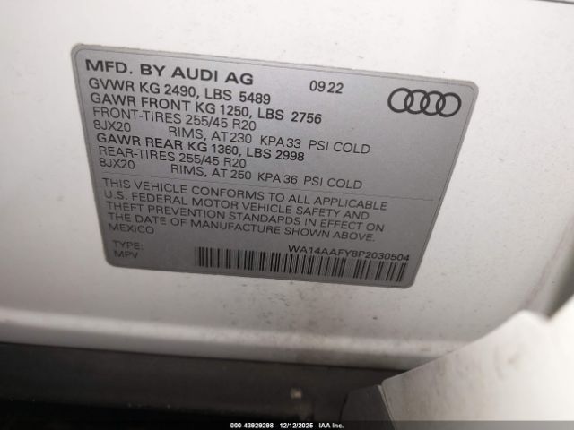 2023 AUDI Q5 SPORTBACK WA14AAFY8P2030504 Photo 8
