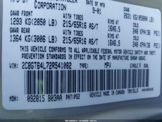 2002 CHRYSLER TOWN & COUNTRY 2C8GT64L72R541082 Photo 8