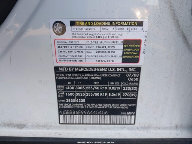 Aukcja sprzedaży 2009 Mercedes-benz Ml 350 4matic, vin: 4JGBB86E99A445456, numer aukcji: 43929404
