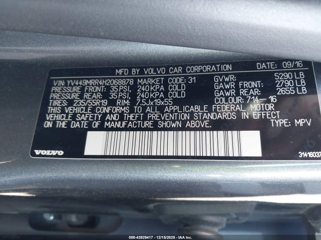 YV449MRR4H2068878 Volvo Xc60 T6 Dynamic