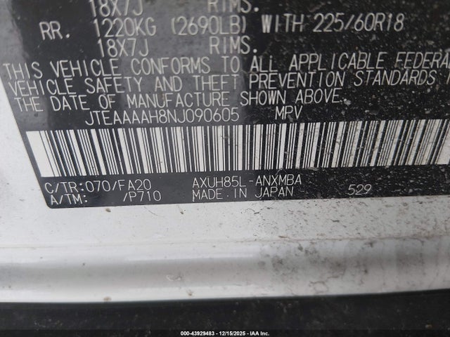 2022 TOYOTA VENZA JTEAAAAH8NJ090605 Photo 8