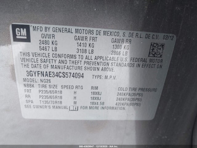 2012 CADILLAC SRX 3GYFNAE34CS574094 Photo 8