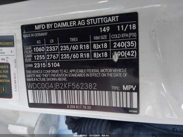 WDC0G4JB2KF562382 Mercedes-Benz GLC 300