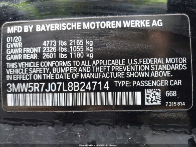 3MW5R7J07L8B24714 BMW 3 Series 330i Xdrive