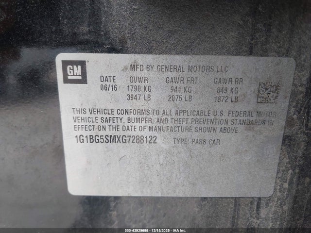 1G1BG5SMXG7288122 Chevrolet Cruze Premier Auto