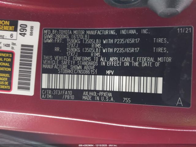 2022 TOYOTA SIENNA 5TDBRKEC7NS086151 Photo 8