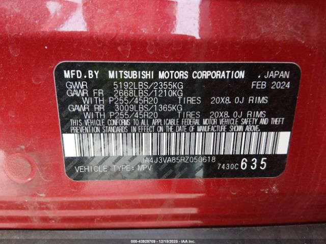 2024 MITSUBISHI OUTLANDER JA4J3VA85RZ050618 Photo 8