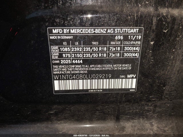 W1NTG4GB0LU029219 Mercedes-Benz Gla 250 4matic