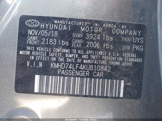 KMHD74LF4KU810842 Hyundai ELANTRA SE