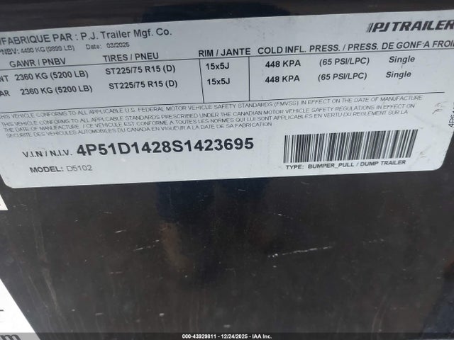 4P51D1428S1423695 Pj Trailers Unknown
