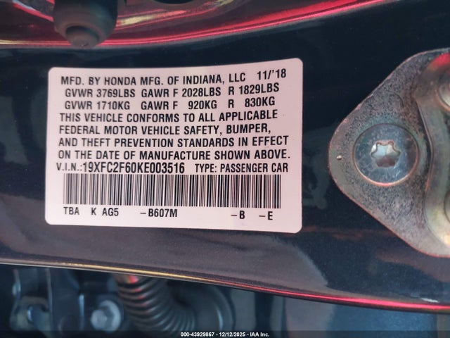 Honda Civic Lx 2019 19XFC2F60KE003516 Image 9