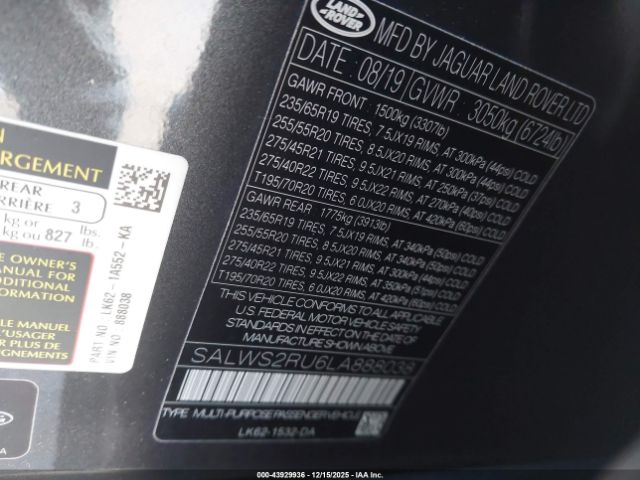 2020 LAND ROVER RANGE ROVER SPORT SALWS2RU6LA888038 Photo 8