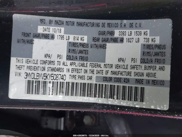 3MYDLBYV5KY508740 Toyota YARIS LE