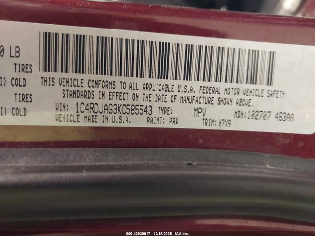 2019 DODGE DURANGO 1C4RDJAG3KC585543 Photo 8